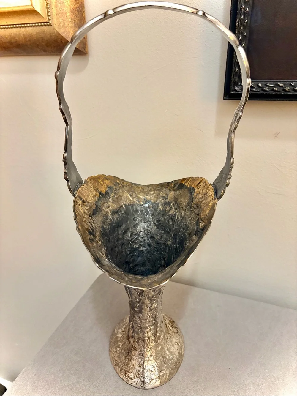 Antique Barbour SP Co 3737 Silver Plate Repoussé Bride’s Basket with Handle 16”